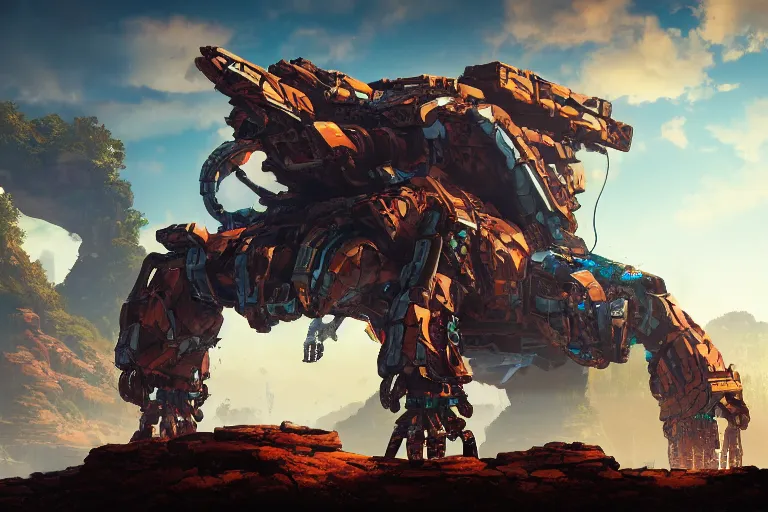 Image similar to rockbreaker machine mecanical creature robot of horizon forbidden west horizon zero dawn bioluminiscence global illumination ray tracing hdr fanart arstation by ian pesty and alena aenami artworks in 4 k