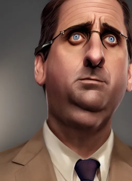 Prompt: ( ( ( hyperrealist portrait of steve carell as michael scott ) ) ) by mike campau, photorealistic, octane render, vibrant colors, unreal engine, dynamic lighting, perfect factions, very detailed faces, intricate detail, trending on artstation, poster, volumetric lighting, 4 k, award winning