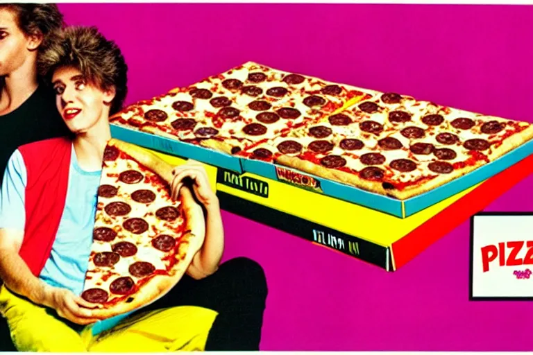 Image similar to 80s, drugs, pizza, party, advertisement