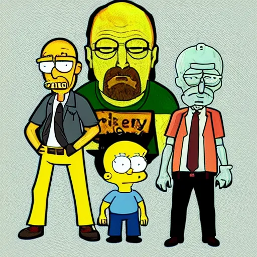 Image similar to breaking bad crossover with rick and morty and the simpson, fanart trending on artstation, deviantart