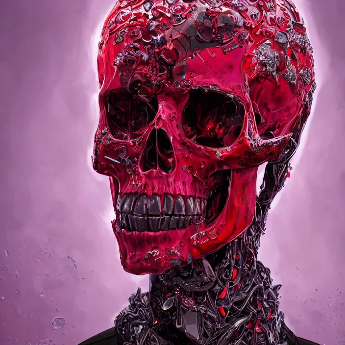 Image similar to portrait of ruby rose as a skull in a suit. intricate abstract. intricate artwork. nightmare fuel. by Tooth Wu, wlop, beeple, dan mumford. octane render, trending on artstation, greg rutkowski very coherent symmetrical artwork. cinematic, hyper realism, high detail, octane render, 8k, iridescent accents