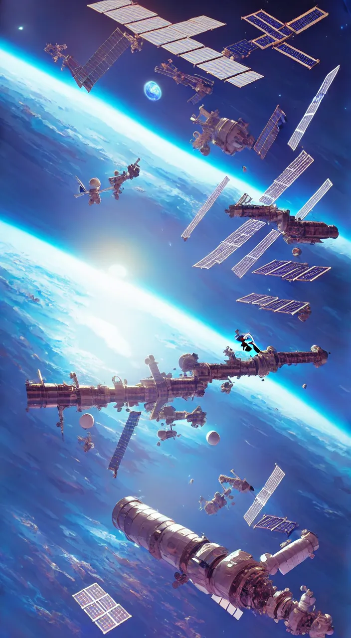 Image similar to international space station orbiting earth, in marble incrusted of legends official fanart behance hd by jesper ejsing, by rhads, makoto shinkai and lois van baarle, ilya kuvshinov, rossdraws global illumination