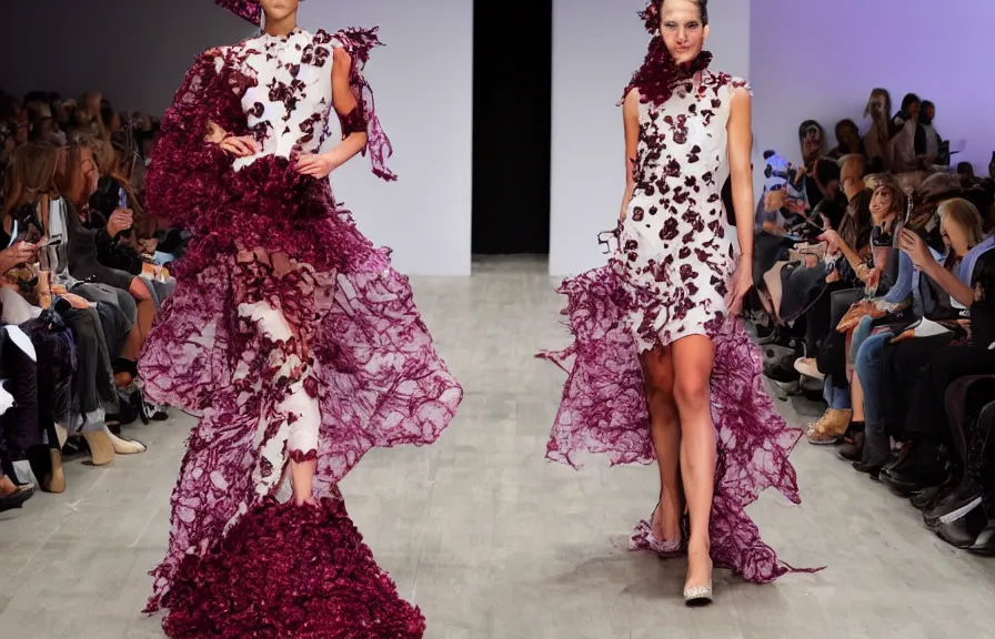 Prompt: a wine bottle themed dress, award winning runway show photography,