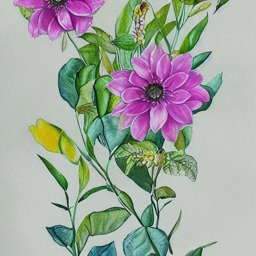 Prompt: botanical, illustration, flowers, pastel colors, watercolor, design, behance, pintrest