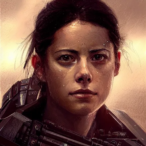 Image similar to portrait of a woman by greg rutkowski, rosa salazar as a colonial marine from aliens franchise, she is about 3 0 years old, military composure, wearing the tactical gear of the colonial marines, highly detailed portrait, digital painting, artstation, concept art, smooth, sharp foccus ilustration, artstation hq