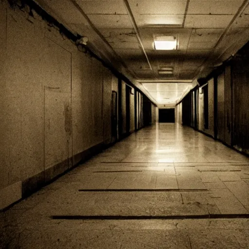 Image similar to photo of a dark hallway with a demonic shadow figure at the end of it