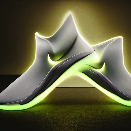 Image similar to nike mags, glow, neon, centered, designed by sawoozer, ultra detailed, artstation, akitipe studios, octane render 8 k, vray render 4 k, realistic