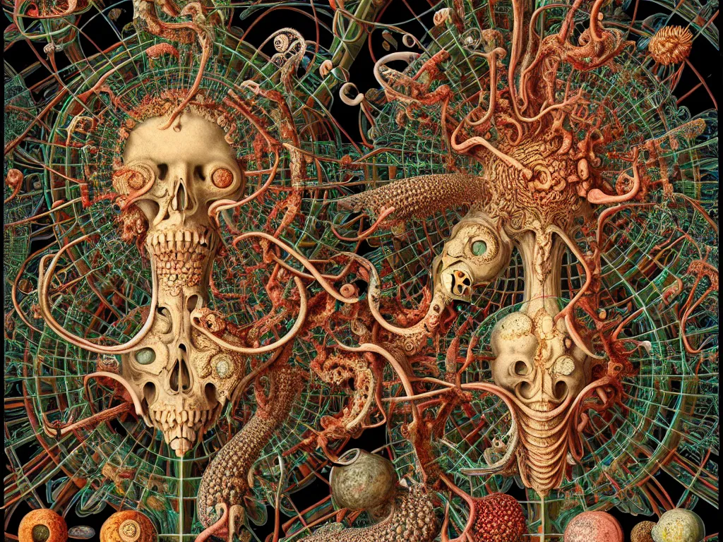 Prompt: humans eating youself in ancient city art by ernst haeckel, fractal, hypermaximalism unreal render engine 8 k