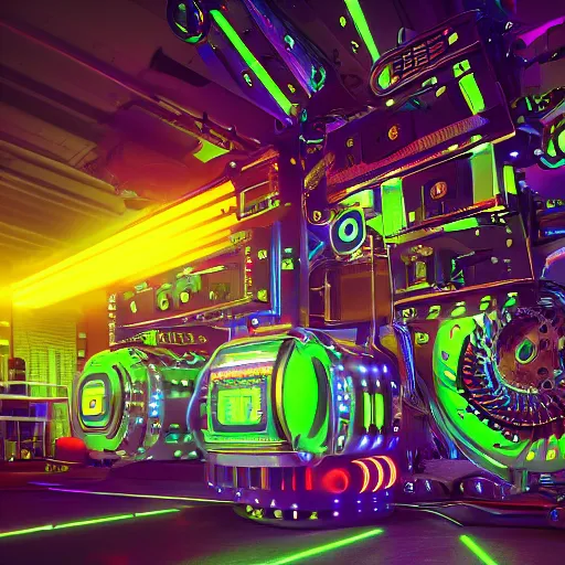 Image similar to album art, tripmachine, album is called tripmachine, photo of a huge futuristic dieselpunk machinery inside a computer, 8 k, fluorescent colors, halluzinogenic, multicolored, exaggerated detailed, front shot, 3 d render, octane