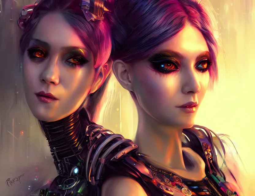 Prompt: two beautiful fashion cyberpunk girls wear fantasy dress in festival | | big eyes, sunny, dreamlike art, realistic shaded, smile, good looking, hyper details, 4 k realistic, cryengine, realistic shaded lighting poster by artgerm, ross tran, fuji choko, loish, artgerm, 8 k resolution, trending on artstation, luxury