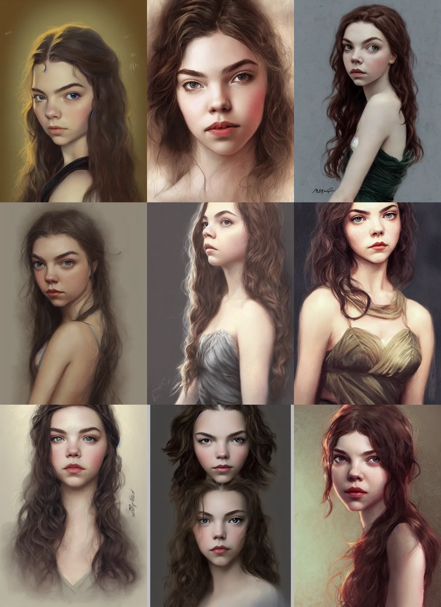 Prompt: portrait, anya taylor-joy, erin mortiarty, annasophia robb, olive skin, long dark hair, intricate, elegant, , marvel comics, highly detailed, smooth, artstation, briclot, bouguereau, barlowe, rutkoswki