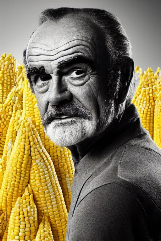 Prompt: 📷 sean connery is corn, made of food, head portrait, dynamic lighting, 4 k