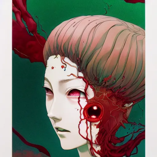 Prompt: prompt : pale red and deep green portrait soft light painted by james jean and katsuhiro otomo and erik jones, inspired by evangeleon anime, smooth face feature, intricate oil painting, high detail illustration, sharp high detail, manga and anime 1 9 9 9