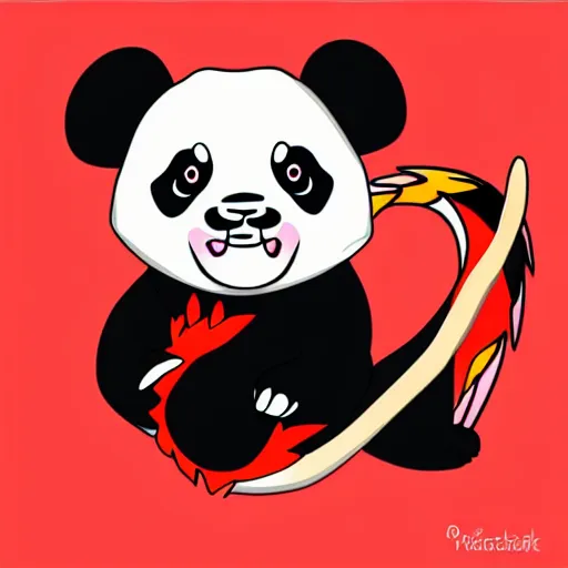 Image similar to vector art of panda with welsh dragon wings and tail, intercrossed, chimera, welsh flag, adobe illustrator