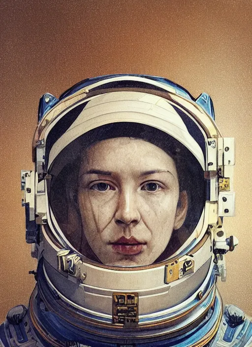 Image similar to high intricate portrait of an astronaut carved from wood in baroque style, studio light, maria panfilova, andrea savchenko, mike kime, ludovic plouffe, qi sheng luo, oliver cook, trending on artstation