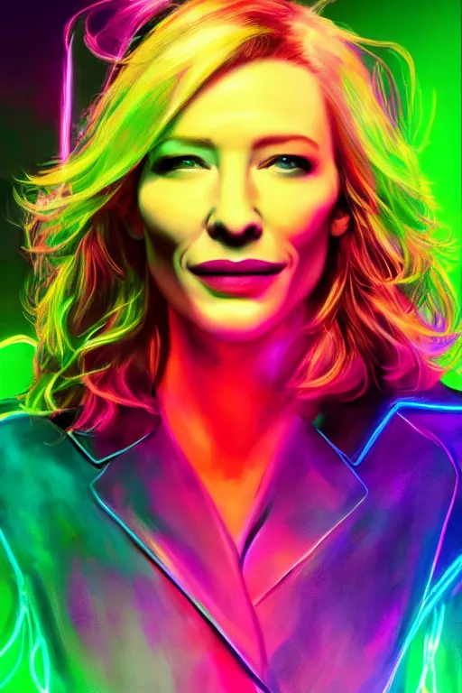 Prompt: cate blanchett ,neon colors, strong lighting, by Josan Gonzalez, HD, 4K