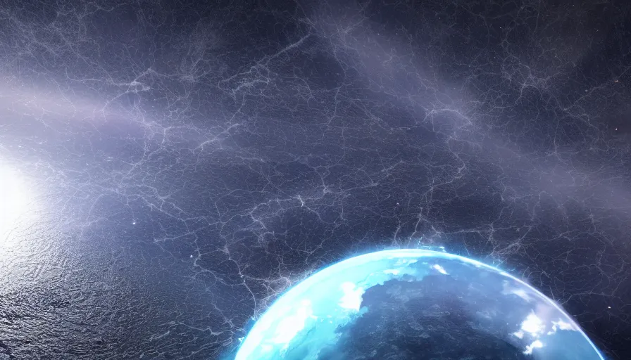 Prompt: seismic shockwave in atmosphere from space, photorealistic rendering, 4 k, dynamic lighting, directional light