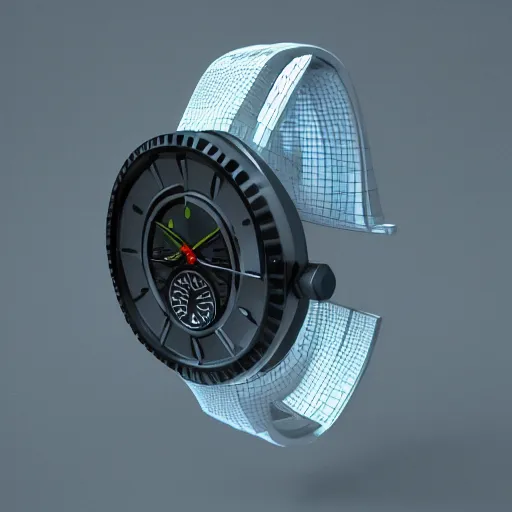 Image similar to futuristic wrist watch, 3d render, cinematic shot, hyper realistic