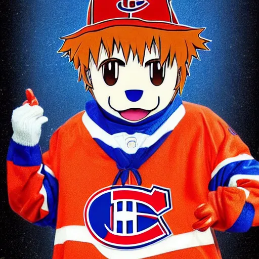 Image similar to anime Portrait of Youppi the Habs Montreal Canadiens Mascot as a very cute powerful and friendly pokemon in a Cheetos Ad, highly detailed anime, high evolution, 1990s, legendary, smooth, sharp focus, dynamic lighting, intricate, trending on ArtStation, cheetos pub, illustration pokemon, art by WLOP