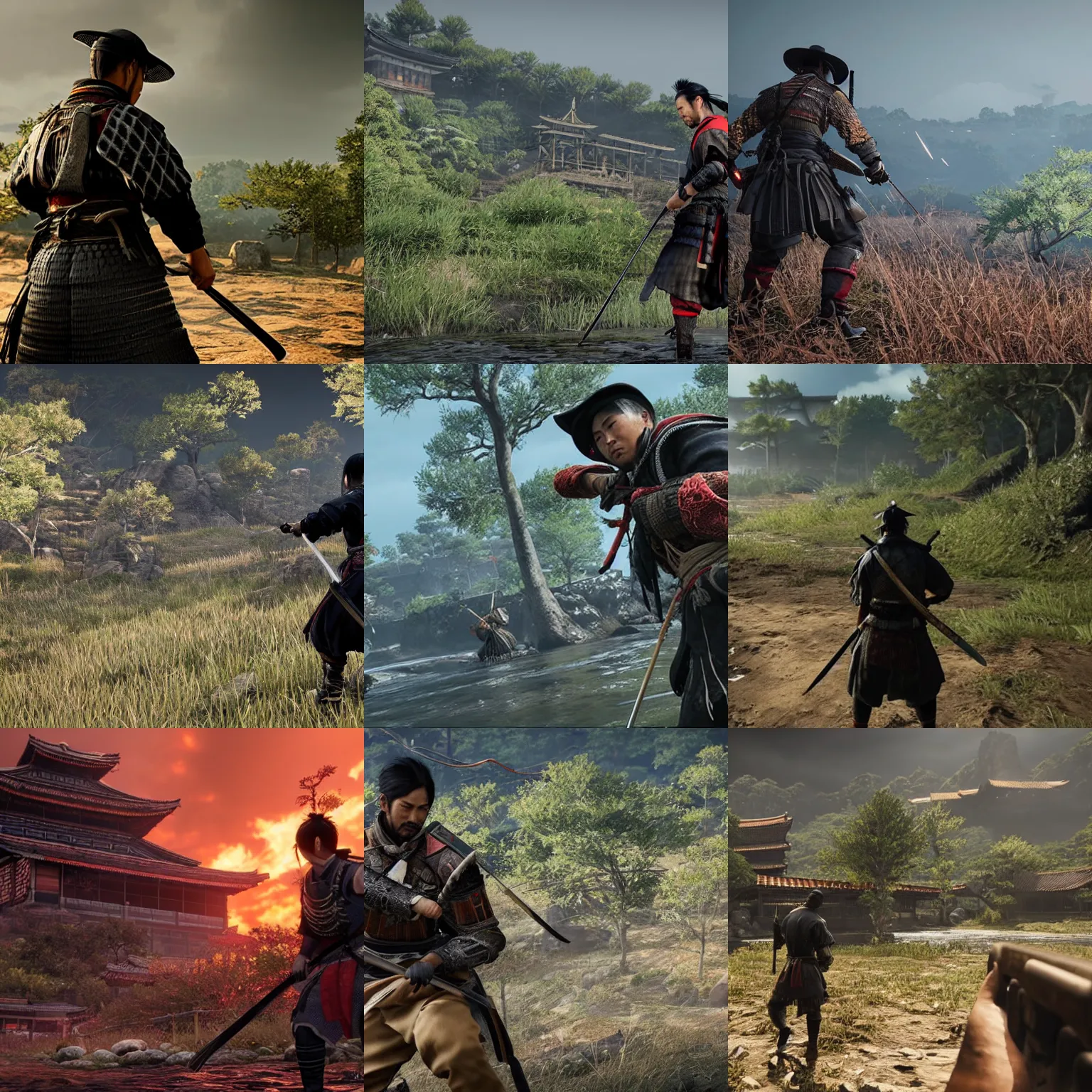 Prompt: screenshot from ghost of tsushima