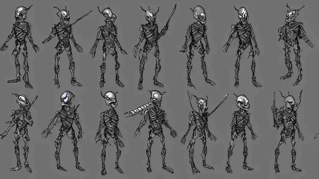 Image similar to a fantasy ninja skeleton warrior character design sheet, trending on artstation