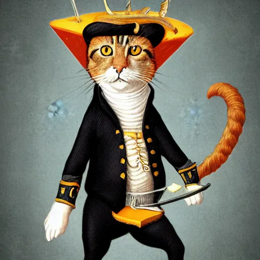 Image similar to napoleon as a cat holding a cheese digital concept art