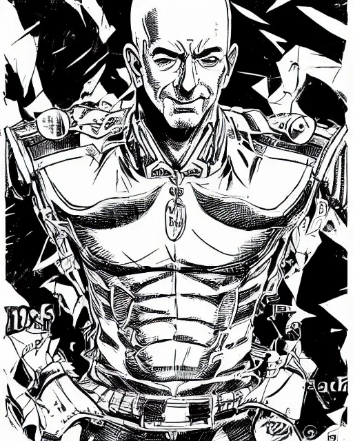 Prompt: Digital color ink drawing of Jeff Bezos from JoJo\'s Bizzare Adventure, highly detailed, sharp focus, screentone shading, 1990 manga panel, trending on ArtStation, manga cover art drawn by Hirohiko Araki