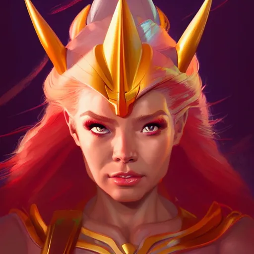 Image similar to portrait of she - ra, highly detailed, digital painting, artstation, concept art, illustration, by ken saito, lya pilnev, siwoo kim, christophe young, anna podedworna, yin zhen chu, zeronis, magdalena radziej,