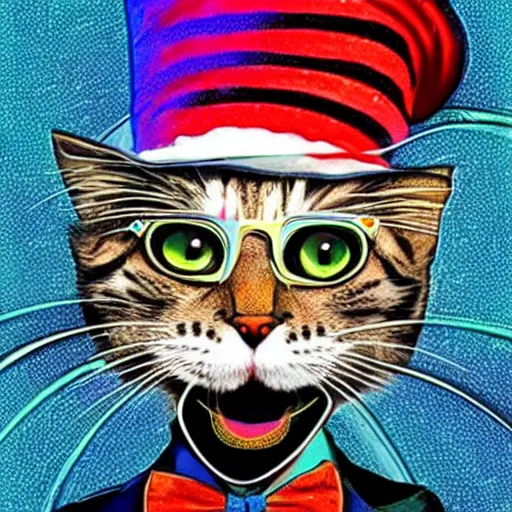 Prompt: cat in the hat on acid