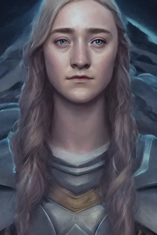 Image similar to portrait, Saoirse Ronan as a paladin, dramatic lighting, cinematic, establishing shot, high detail, photo realistic, cinematic lighting, post processed, concept art, artstation, matte painting, style by eddie mendoza, raphael lacoste, alex ross