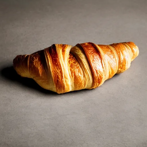 Prompt: a photo of a croc shoe in the style of a croissant, product photo, food photography