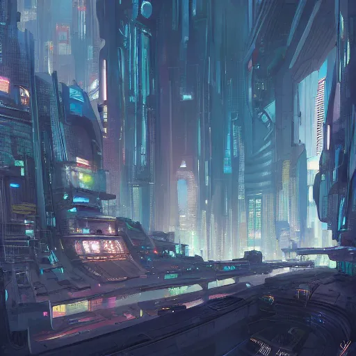 Prompt: futuristic cyberpunk district by eddie mendoza, by ryan dening