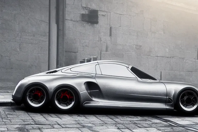 Image similar to porsche 9 5 9 cyberpunk concept car sitting on the side of the road, a detailed matte painting by zack snyder, trending on cg society, auto - destructive art, vray tracing, unreal engine 5, reimagined by industrial light and magic