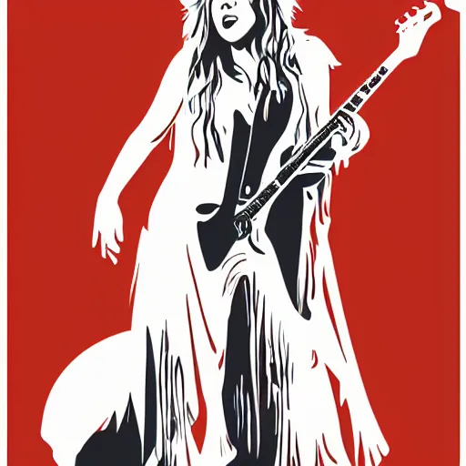 Image similar to stevie nicks playing guitar and singing, sticker - art, svg vector, adobe - illustrator