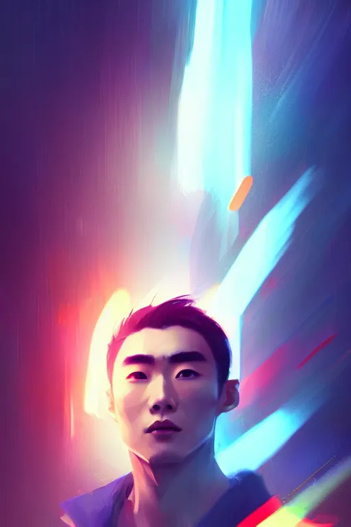 Image similar to a man looks like zhu yilong, blurred environment background, colorful magic effects, white skin, portrait, male, clothed, sharp focus, digital art, concept art, trending on artstation, dynamic lighting, by emylie boivin and rossdraws