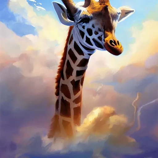 Image similar to a giraffe dressed like an astronaut floating in space with the earth in the background, trending on artstation, art by greg manchess, guangjian, detailed digital art, artstation hd