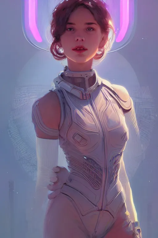 Image similar to portrait futuristic Airforce Girl, in future airport rooftop , ssci-fi, fantasy, intricate, very very beautiful, elegant, human anatomy, neon light, highly detailed, digital painting, artstation, concept art, smooth, sharp focus, illustration, art by tian zi and WLOP and alphonse mucha