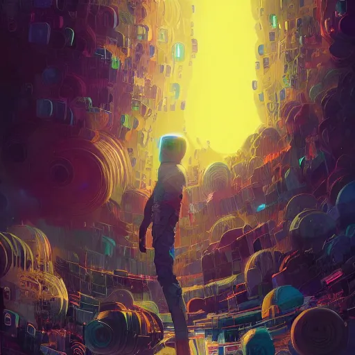 Image similar to colorful illustration of a robot trying to repair the universe, intricate complexity, by greg rutkowski, artgerm, ross tran, conrad roset, takato yomamoto, ilya kuvshinov. 4 k, beautiful, cinematic dramatic atmosphere