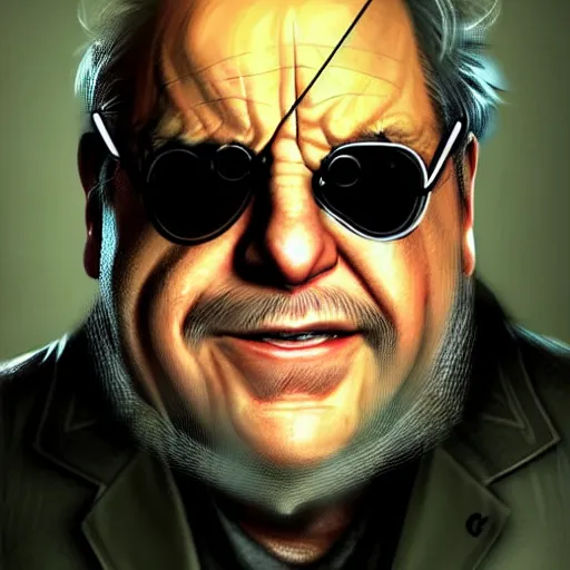 Image similar to beautiful videogame concept art of danny devito from metal gear solid