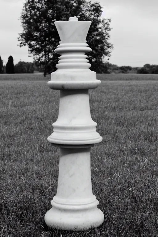 Prompt: white marble statue of a queen chess piece in a field, 3 5 mm, photography