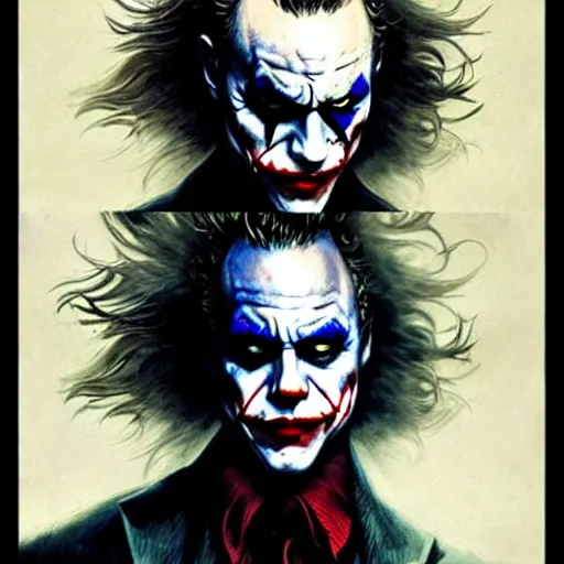 Image similar to heath ledger joker why so serious, darkwave, darksynth, character portrait, sharp, digital matte painting, art by luis royo, greg rutkowski, wlop, dramatic lighting, trending on artstation