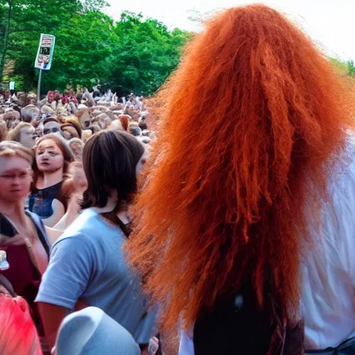 Image similar to a 7 0 foot tall red - haired man walking among the crowd