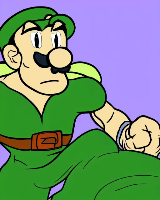 Prompt: badly - drawn deviantart muscular luigi