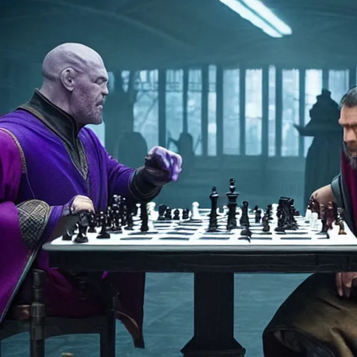 Prompt: thanos playng chess with doctor strange, detailed 4 k