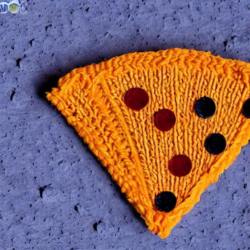 Image similar to knitted pizza slice on the moon, intricate, 8 k