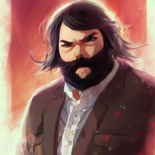 Image similar to An anime portrait of a bearded Jack Black, by Stanley Artgerm Lau, WLOP, Rossdraws, James Jean, Andrei Riabovitchev, Marc Simonetti, and Sakimichan, tranding on artstation