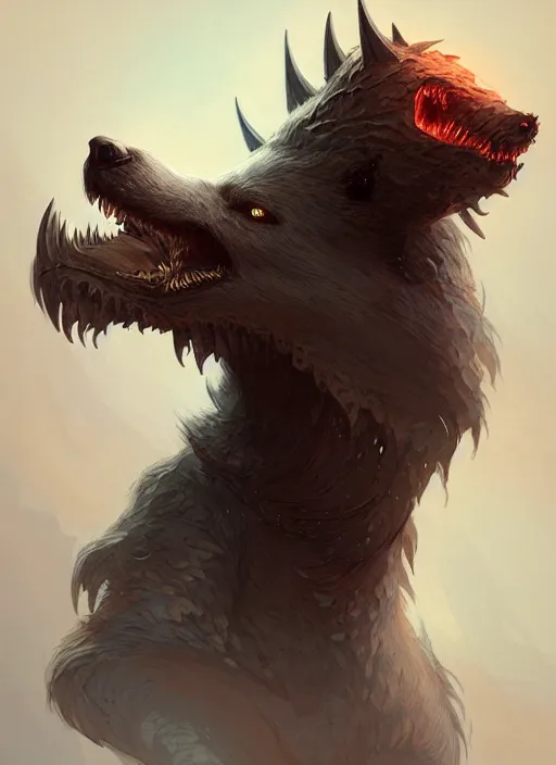 Image similar to anthropomorphic dire wolf berserker, intricate, elegant, highly detailed animal monster, digital painting, artstation, concept art, smooth, sharp focus, illustration, art by artgerm and greg rutkowski and alphonse mucha, 8 k