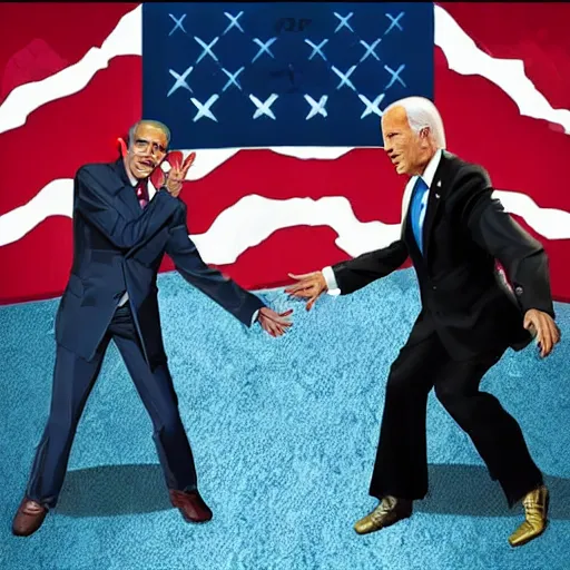 Image similar to joe biden vs barack obama in the style of tekken