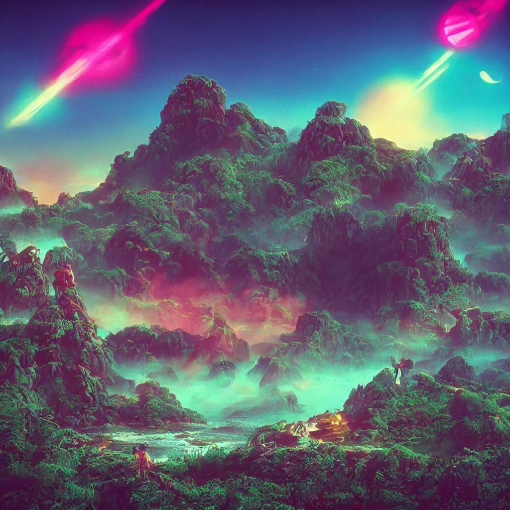 Prompt: 80s landscape photo, realistic, ET, goonies, retrowave, synthwave