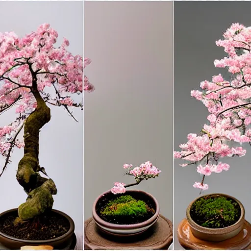 Image similar to photo of time lapse sequence of a sakura seed growing into a sakura bonsai tree